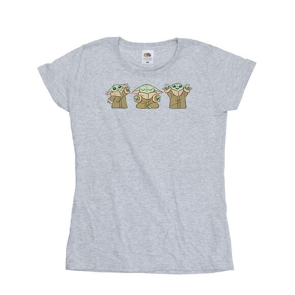 Star Wars Womens/Ladies The Mandalorian Grogu Poses Cotton T-Shirt / Sports Grey - Picture 1 of 2